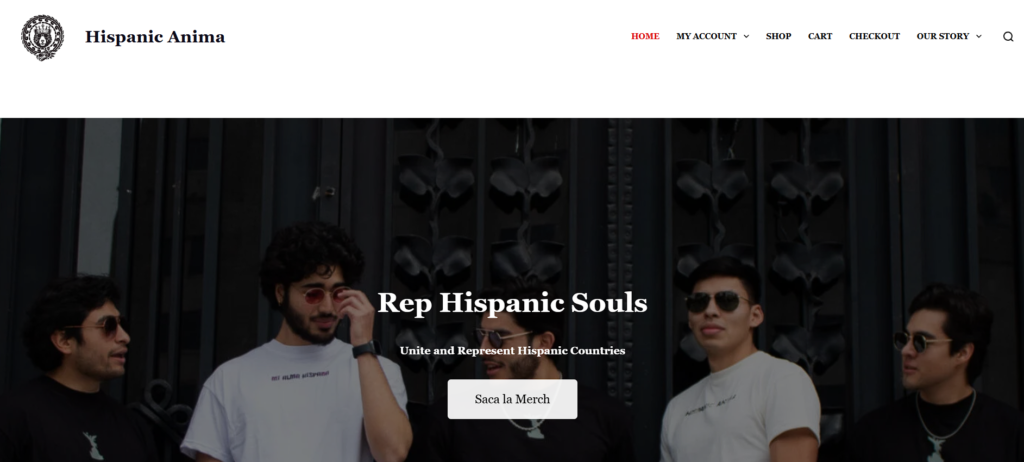 Hispanic Anima clothing brand website picture